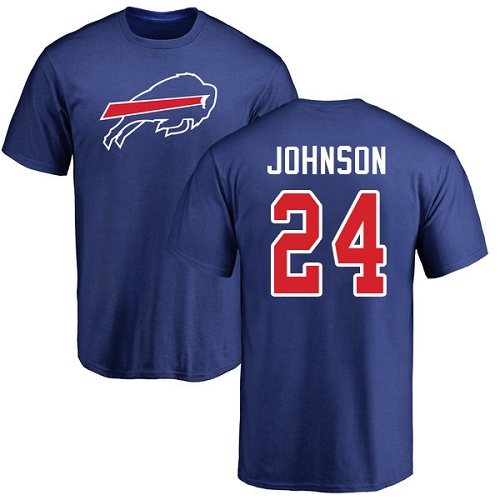 Men NFL Buffalo Bills #24 Taron Johnson Royal Blue Name and Number Logo T Shirt